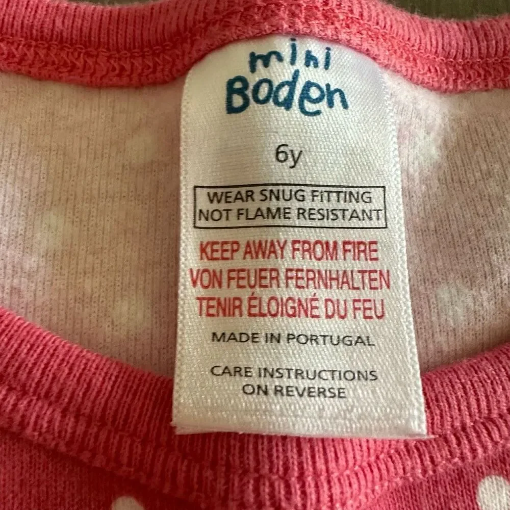 Mini Boden size 6 Pink Polka Dot Long John Pajama TOP ONLY